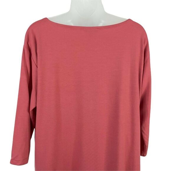 Eileen Fisher Top Petite Large Red Knit Asymmetrical Blouse Lagenlook Boat Neck - Picture 6 of 8